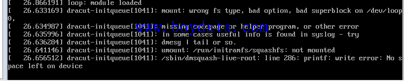/sbin/dmsquash-live-root  write error no space left on device  错误