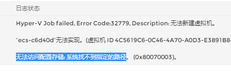 使用Prokvm开通Hyper-v 主机提示错误 无法访问配置存储